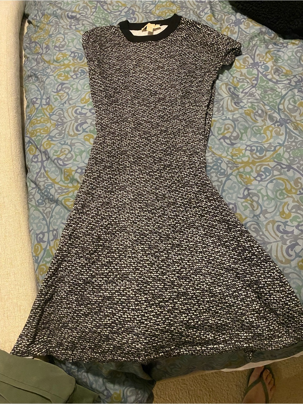 Michael Kors Black and White Knit Fit-and-Flare Mini Dress